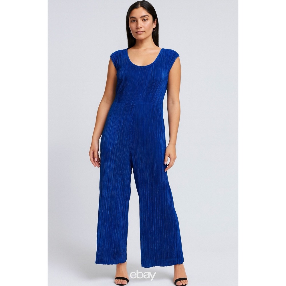 Maeve  by Anthropologie Women's Royal Blue Pleated Wide Leg Jumpsuit Size 2 Glam